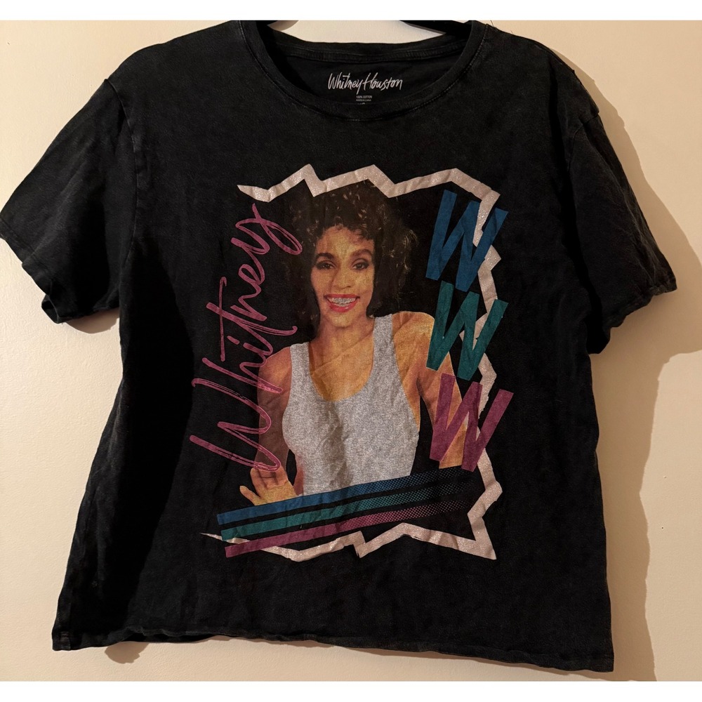 Whitney Houston Graphic T Shirt Black Washed Cotton Short Sleeve Womens XS EUC - Picture 5 of 6